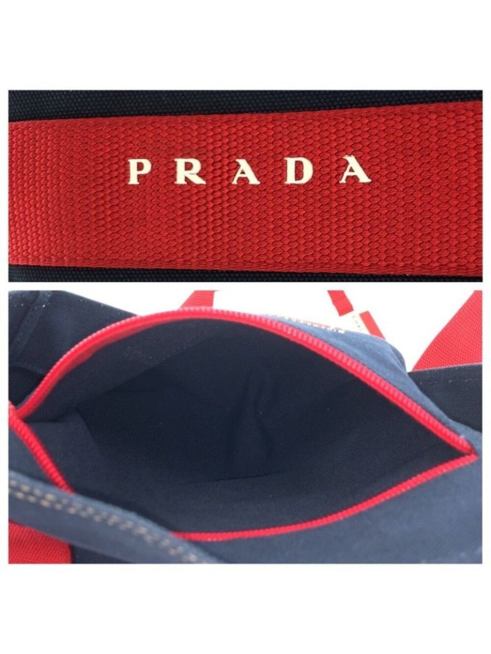 Prada Sports Canapa Navy Red Canvas Tote - Picture 5 of 9